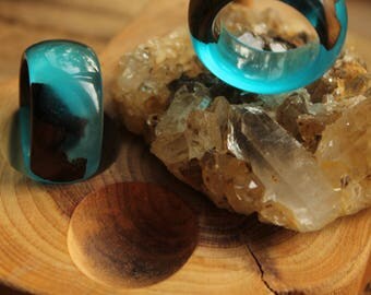 ocean ring resin ring wooden ring gift for women personalized ring turquoise ring womens gift wooden ring fashion jewelry glow ring nature