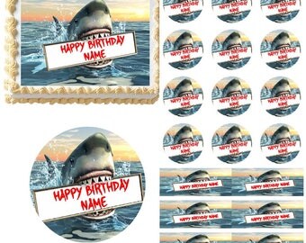 Great White Shark Edible Cake Topper Image, Shark Cake, Shark Cupcakes, Shark Party Supplies, Shark Birthday Sign, Shark Billboard, Edible