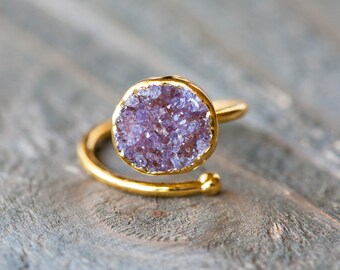 Druzy Ring,Geode Ring,Gemstone Ring,Rough Ring,Semi Precious Ring,Druzy Jewel,Adjustable Ring,Double Druzy Ring,Druzy Geode Ring,Gold Druzy