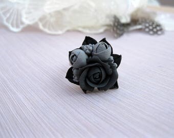 Anniversary gift-for-girlfriend birthday gift Everyday ring Black flower ring Rose ring Adjustable ring Boho ring for women Simple ring