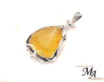 Amber stone Pendant Silver sterling 13824 AUTHOR'S +Certificate myamber.eu