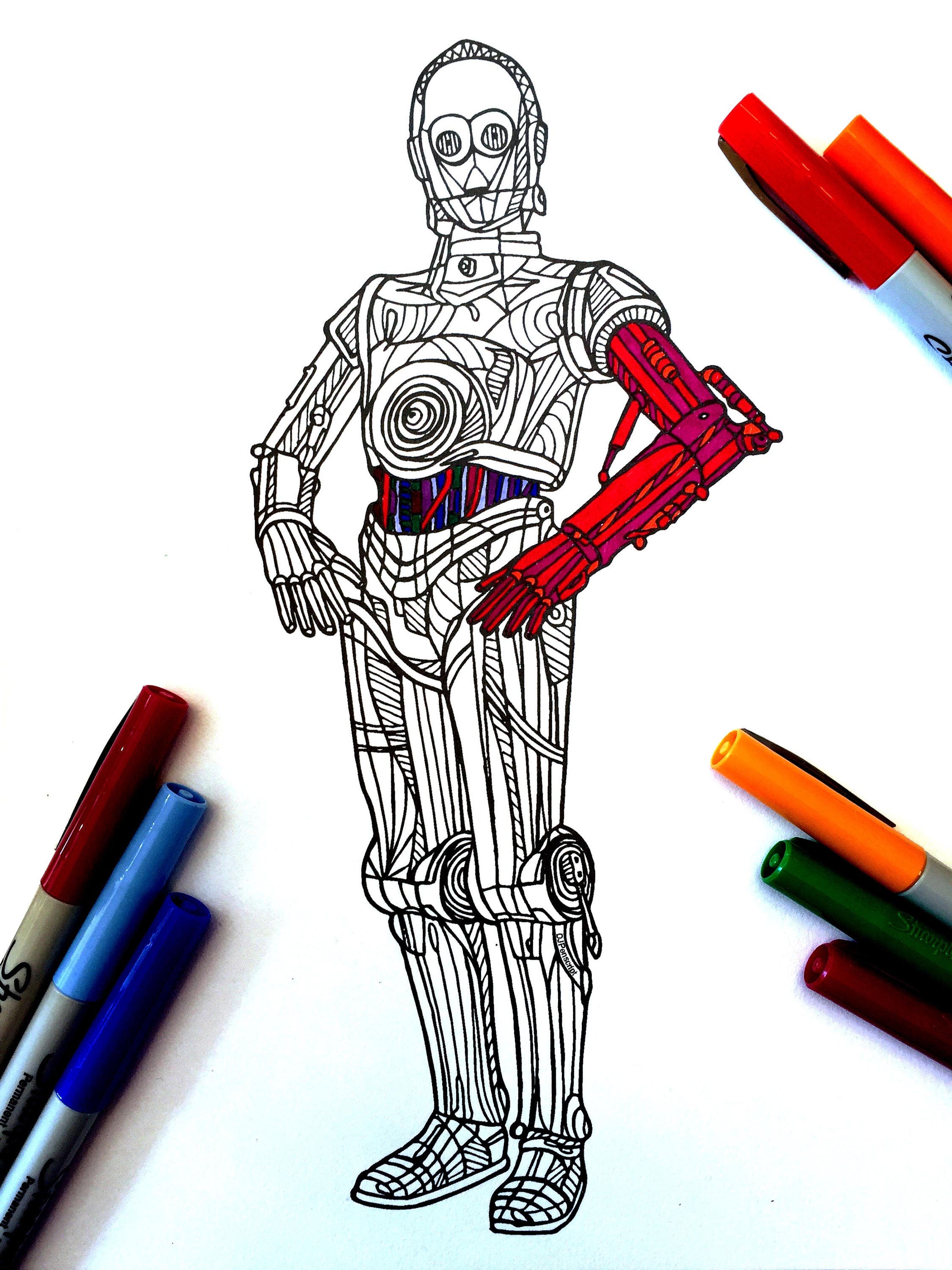 C3PO PDF Zentangle Coloring Page
