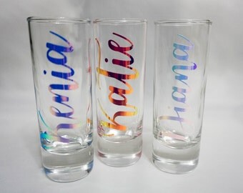 Personalized Shot Glasses, Custom Shot Glasses, Bridal Party Shot Glasses, Bridesmaid Gifts, Party Favors, Gold Party Favor, Monogram, Gold