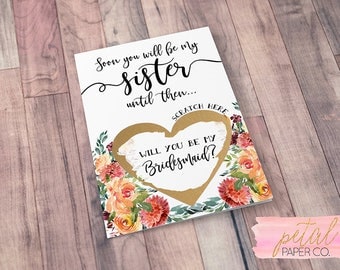 Scratch Off Soon you will be my sister, until then will you be my bridesmaid? Card - Sister in law card, Bridesmaid Proposal Card
