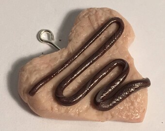 Heart Shaped Cookie with Chocolate Drizzle Icing Polymer Clay Charm