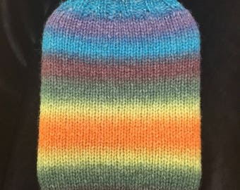 Hand knit hot water bottle cover - multicolored