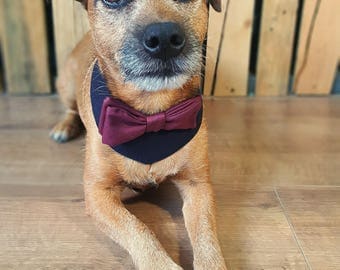 Dog wedding bandana. Dog costume. Dog bow tie. Dog Outfit. Dog bandana. Dog collar. Dog Wedding Attire. Dog tuxedo. Maroon Navy Dog Collar
