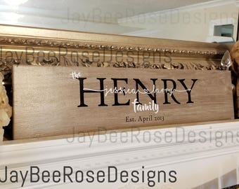 Personalized Family Name Sign - couple's names and wedding date last name Established wedding date custom gift wood look ceramic tile plaque
