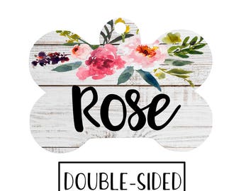 Floral Dog Tag, Dog Name Tag, Dog Tag, Personalized Dog Tag, Dog ID Tag, Monogram Dog Tag, Pet tag, Doublesided Dog Tag, Bone Tag, Cute Tag