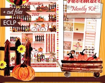 NOVEMBER Monthly Kit,November Erin Condren Planner Stickers,Monthly Kit,Thanksgiving Planner Kit,Watercolor Monthly View, cutfiles ST-347