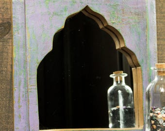 Architectural Salvage Vintage Wood Mirror Entryway Decor Reclaimed Wood Wall Art Indian Decor Moroccan Wall Decor Indian Wall Decor