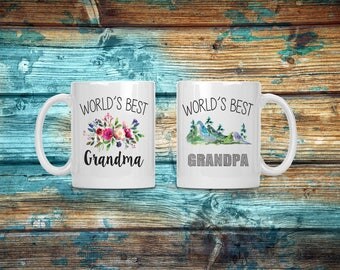 Grandma and Grandpa mug set, worlds best, coffee mug, coffee cup, grandparents mug, pregnancy announcement, mug gift set, custom mug set mug