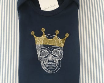 Embroidered skull with crown long sleeve bodysuit (onesie)