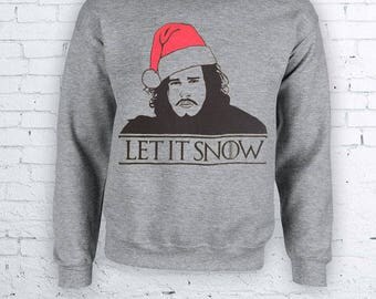 Xmas Let It Snow Game Of Thrones Inspired Mens Sweater Jon Snow John Secret Santa Crewneck Sweater Hoodie FEA339