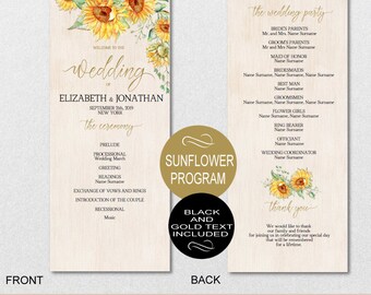 Sunflower Wedding Program Printable, Wedding Program Template - Watercolor Wedding Program-DIY Editable PDF-DOWNLOAD Instantly | VRD151PL