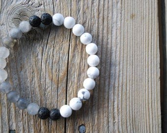 Essential oil diffuser bracelet yoga bracelet mala beads meditation beads yoga beads grey agate frosted howlite lava beads