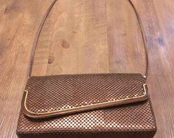 Bronze Metal Mesh Clutch with Detachable Shoulder Strap