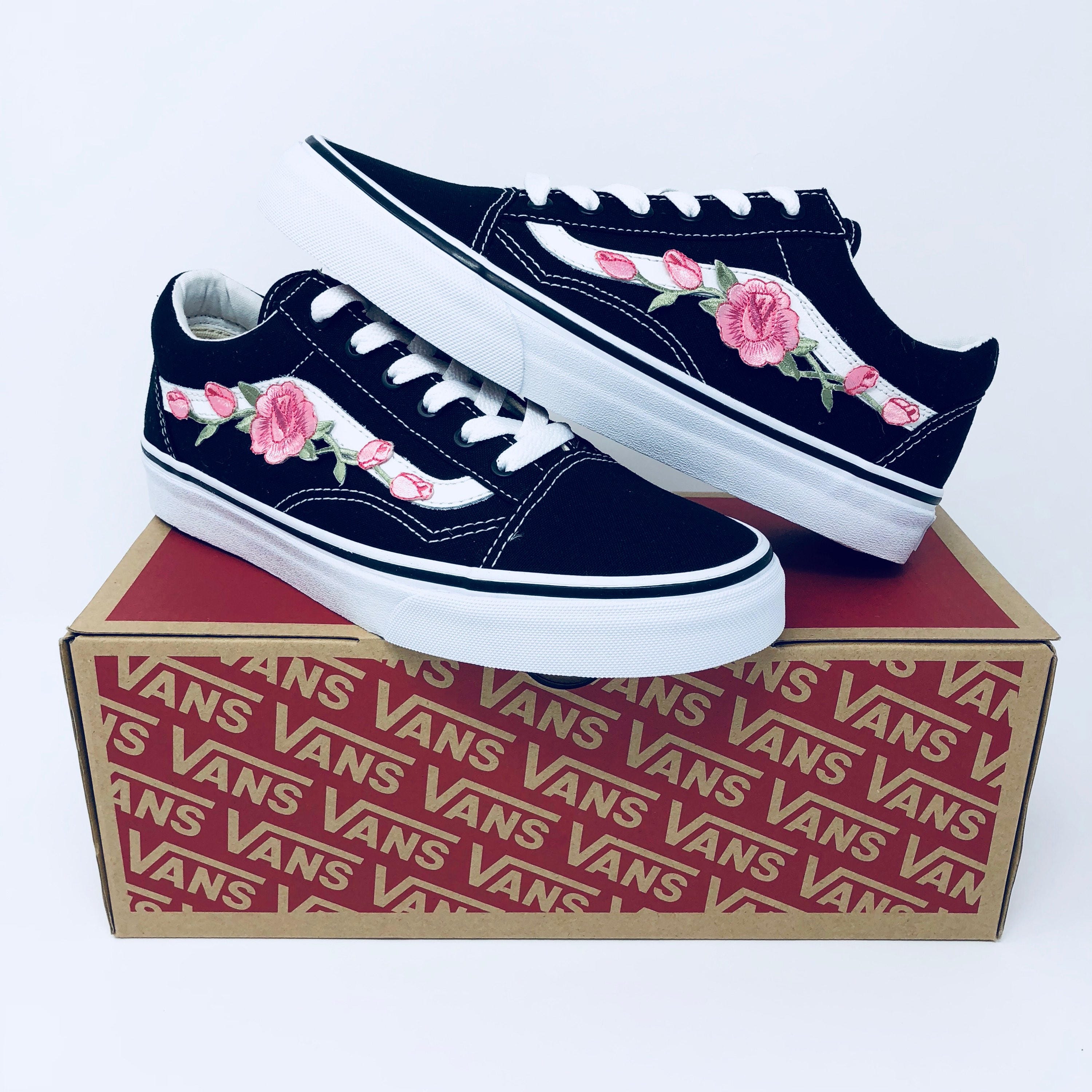 Rose vans custom vans rose embroidered vans women's