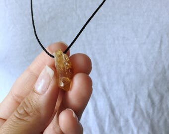Raw Citrine Necklace Mens Raw Crystal Necklace Guy Rough Citrine Crystal for Men Healing Crystal for Men Gift for him Cord Citrine Necklace