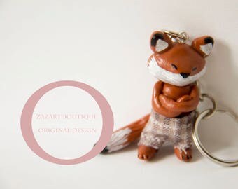 Grumpy Fox, Fox grumpy, kid, fimo, polymer clay, keychain, cute, boho, girly