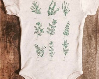 Parsley, Sage, Rosemary and Thyme, herbs, baby onesie, baby shower gift, garden, screen printed, baby clothes