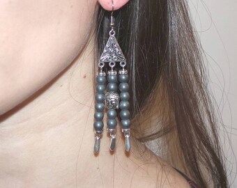 Earrings grey Hematite beads "Anil"