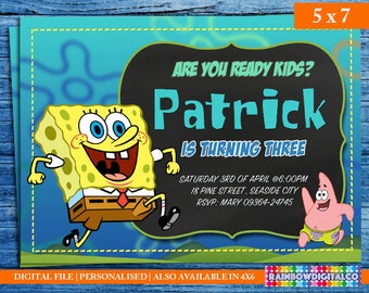 Spongebob Birthday, Spongebob Birthday Invitation, Spongebob Invitation, Spongebob Party, Birthday Printables