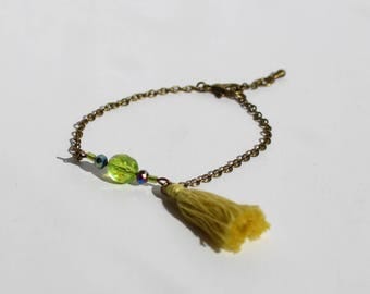 Bracelet Chaine bronze et Pompon Vert anis