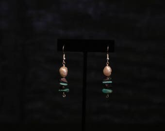 Freshwater Pearl, Turquoise, and Amethyst Earrings