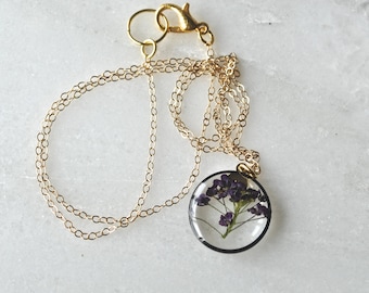 Purple Alyssum Necklace Pressed Flower Jewelry Botanical Jewelry Bridal Jewelry