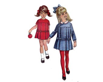 1960s Girls Pleated Dress Pattern Sharp Pleats Front and Back Peter Pan Collar School Dress Simplicity 6112 Size 5 Vintage Sewing Pattern