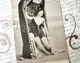 RESERVED for CB - Antique bathing beauty photo postcard, Antique French girl photo postcard - please do not buy unless you're CB