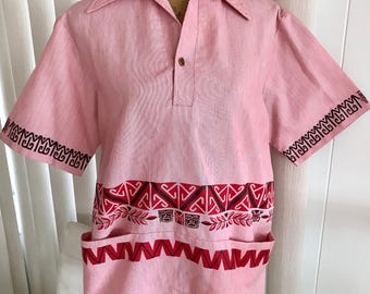 Vintage Men's 1960's Tiki Print Hawaiian Pullover from the 1960's -- Size M-L