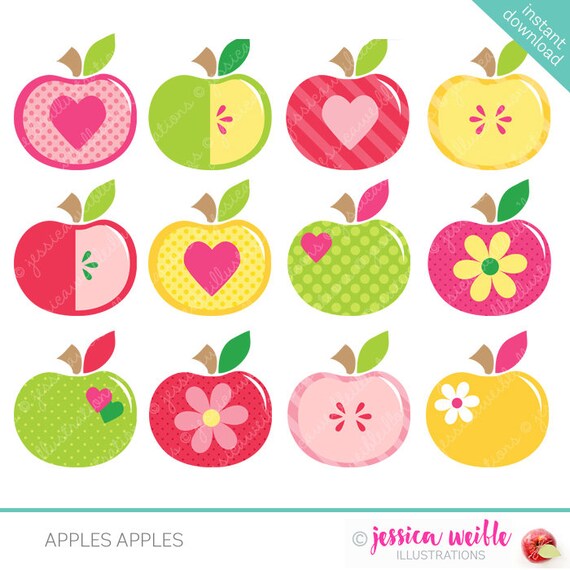 Apples Apples - Cute Digital Clipart - Commercial Use OK, Apple Clipart, Apple Graphics Il_570xn
