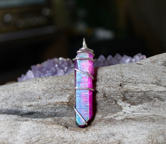 Crystal Hippie Jewelry Titanium Aura Quartz Necklace