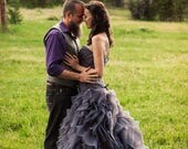 Gray Wedding Dress Sweetheart Neckline Pleated Organza Asymmetrical