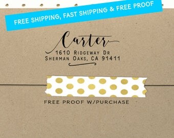 Custom Address Stamp - Calligraphy & Handwriting Font. (Handlettered font) Handle or Self-Inking Return Address Stamp (20496) 2 1/2 X 1