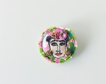 Frida Kahlo - face - brooch - sewn