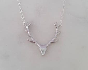 Silver Stag Head Necklace, Deer Necklace, Deer Pendant, Antler Pendant, Silhouette Necklace, Reindeer, Woodland Jewellery