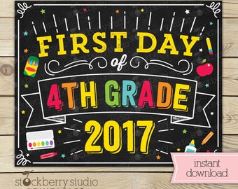 First Day of 4th Grade Sign - First Day of School Sign Printable - Back to School - 1st Day of 4th Grade - First Day of Fourth Grade Sign