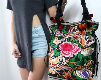 Hmong Vintage Style Ethnic Thai Boho Shoulder Medium Tote Bag