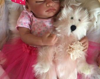 Completed Bi Racial Makayla Completed Reborn Baby Doll from the Aisha 20 inch kit with Painted Hair