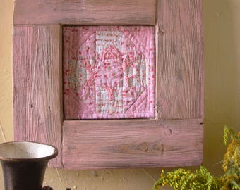 Pink Shabby chic Farmhouse Rustic Cottage primitive Decor Quilt Framed Wall Art
