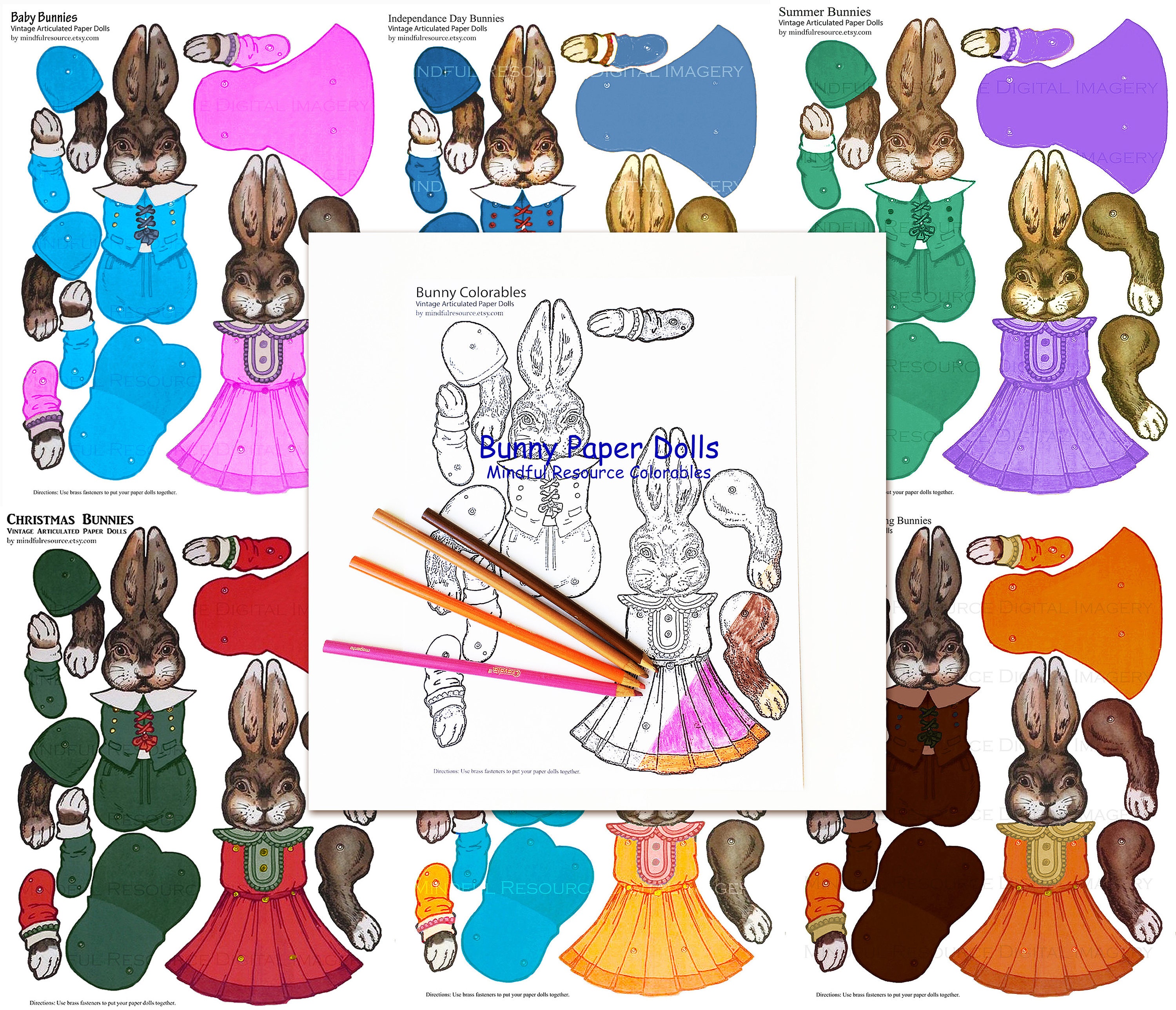 Vintage Bunnies Articulated Paper Dolls Printable 7 Bunny