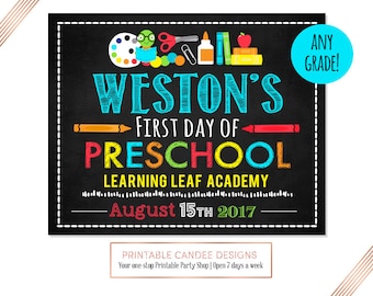 First Day Of Preschool Sign - Preschool Sign - Printable - 1st Day of Preschool Sign - Back to School Sign - 1st Day of School Chalkboard