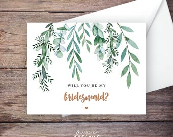 Printable Green Garden Will You Be My Bridesmaid Card, Greenery, Instant Download Greeting Card, Be My Bridesmaid, Wedding Card – Delilah