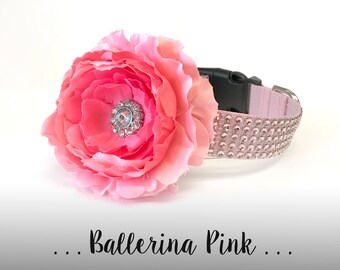 Light Pink Rhinestone Flower Dog Collar, Blush Pink Dog Collar Flower: Ballerina Pink