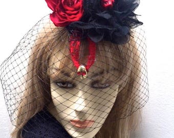 Day of the Dead Headpiece, Halloween Fascinator, Dia de Los Muertos, Sugar Skull Headpiece