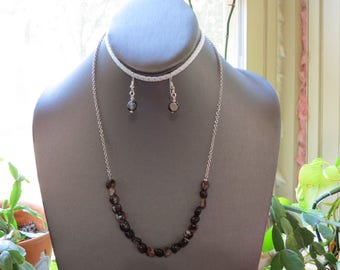 Sardonyx Jewelry Set. Sardonyx Nugget Necklace Sardonyx Earrings. Dainty Chain Necklace 20 3/4". Stone of Strength and Protection 396SNE