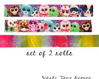 NEW 2 rolls - TY Beanie Boos Washi Tape Set - Characters and Rainbow Foil - 3 yards each - Kids Craft Supply Birthday Planners Decoration